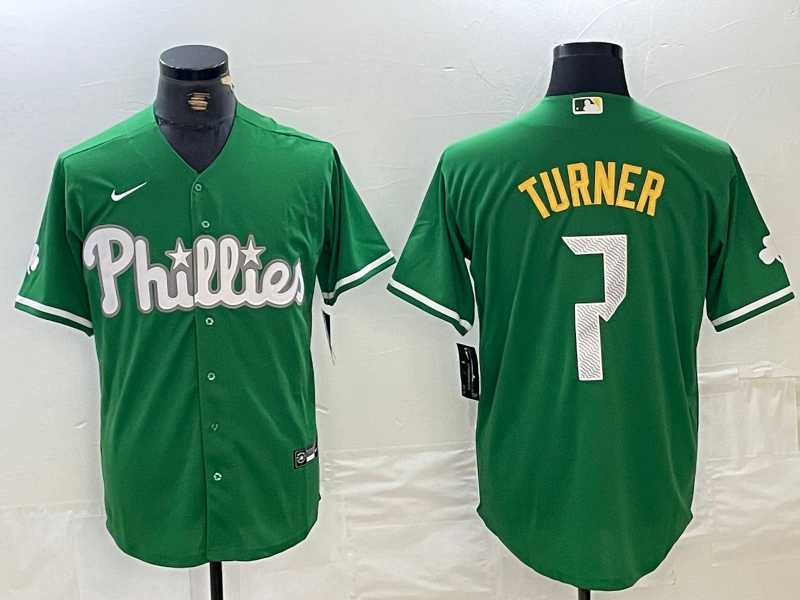 Men%27s Philadelphia Phillies #7 Trea Turner Kelly Green Cool Base Jersey->philadelphia phillies->MLB Jersey